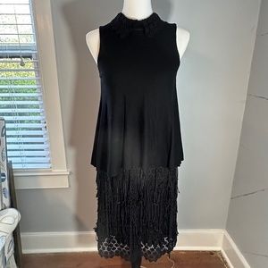 Emporio Armani black sleeveless shift-dress.  Mixed materials. Size 42 NEW!